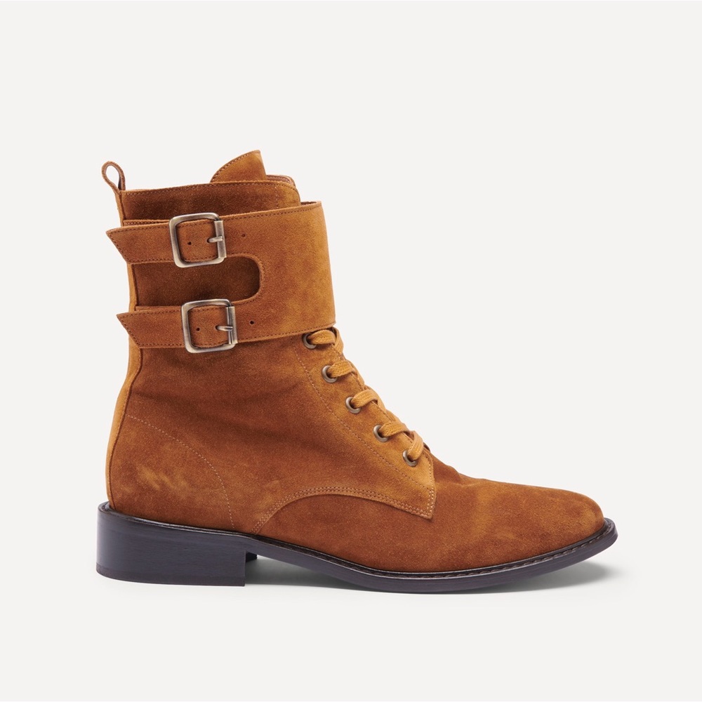 BA&SH Scomo Boots Combat Boho Suede Booties Buckle - Picture 2 of 3